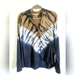Young Fabulous & Broke YFB Tie Dye Long-Sleeve Button Up Satin Shirt Blouse Sm